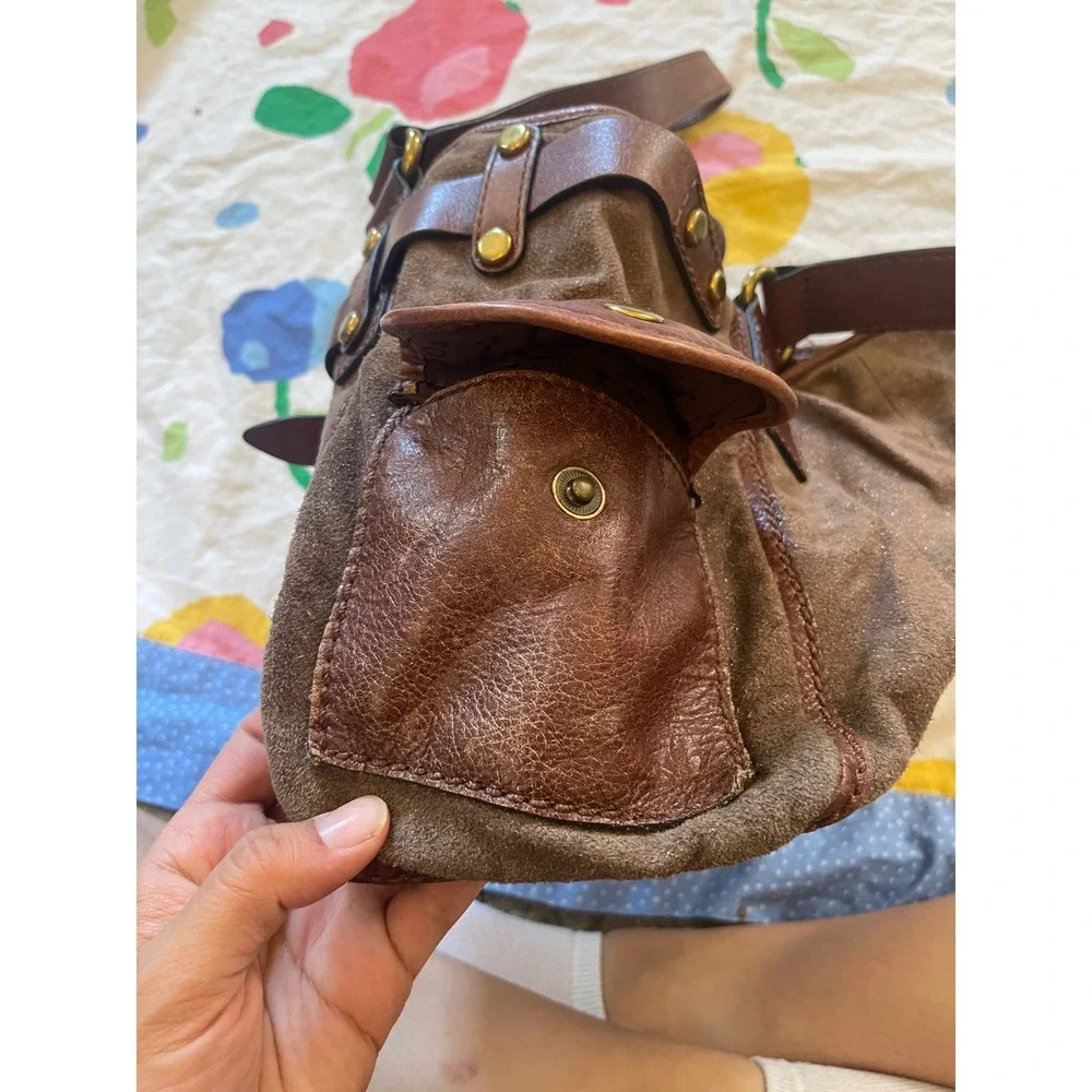Fossil‎ Long Live Vintage Shiny Canvas Satchel Bag Y2K Brass Key Charm